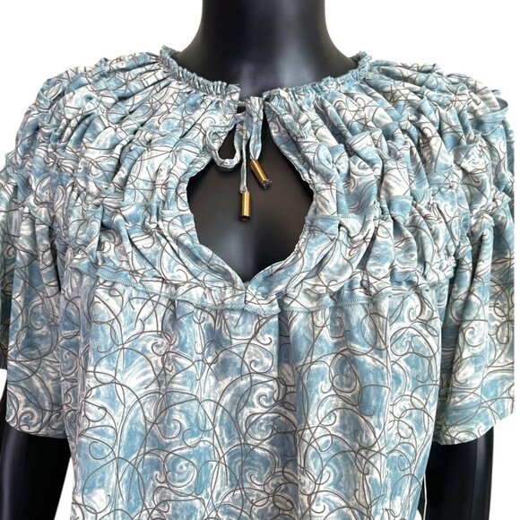 ✨ Bishop + Young Smocked Ruffle Flutter Sleeve Blouse Soft Teal Print Small NWT - Picture 5 of 9